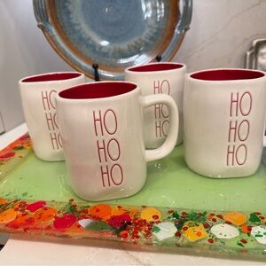 Rae Dunn White and Red HO HO HO Mugs